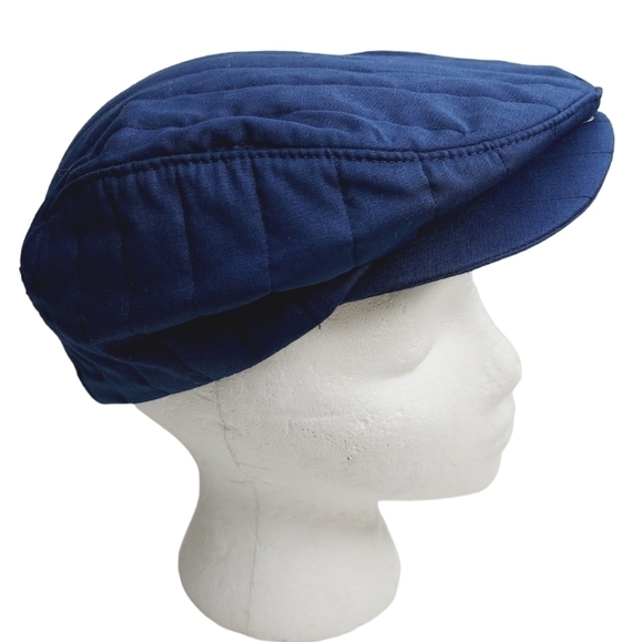 VTG Kroger Style Newsboy Cap Cabbie Hat Mens Blue Quilted LARGE Union Made USA - Picture 1 of 11